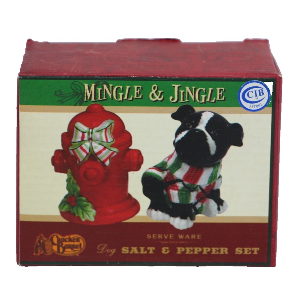 Christmas Salt Pepper Mingle Jingle Black White Dog Fire Hydrant Boston Terrier
